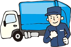 トラックの前でガッツポーズをする収集業者のイラスト